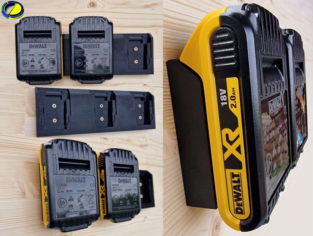 Close-up of Ice3DPrints organiser mounted and loaded with batteries