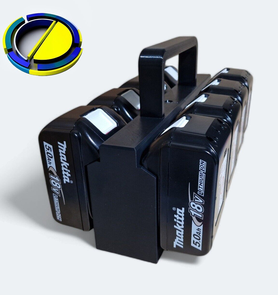 Workshop wall organised with Ice3DPrints 3D-printed battery holders